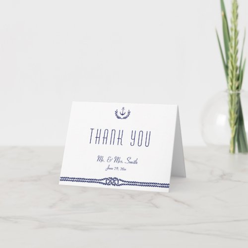 Nautical Wedding Thank You Note Card With Anchors