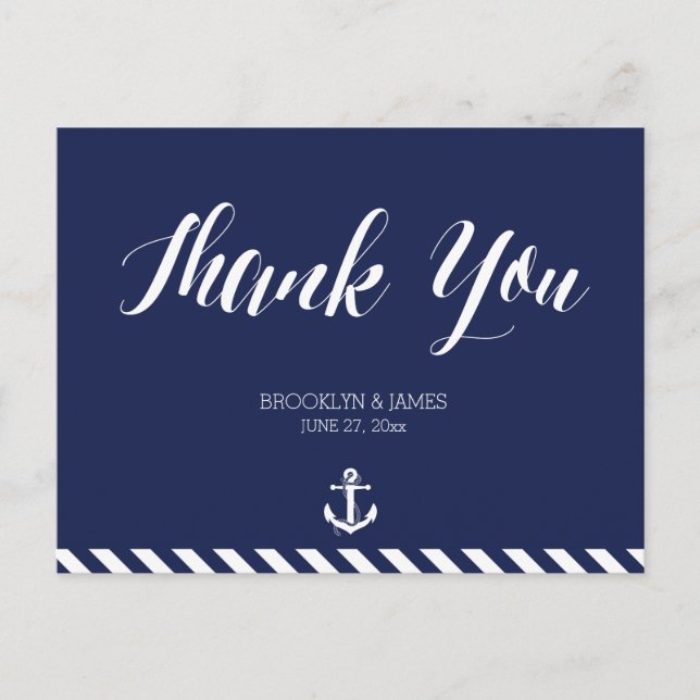 Nautical Wedding Thank You Postcards With Stripes (Front)
