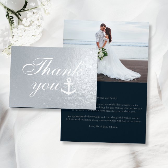 Nautical Wedding Thank You Silver Real Foil Card (Nautical Wedding Thank You Silver Real Foil Card
)