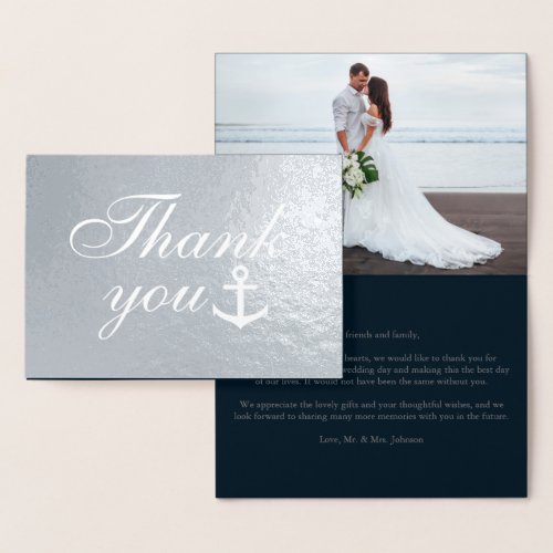 Nautical Wedding Thank You Silver Real Foil Card