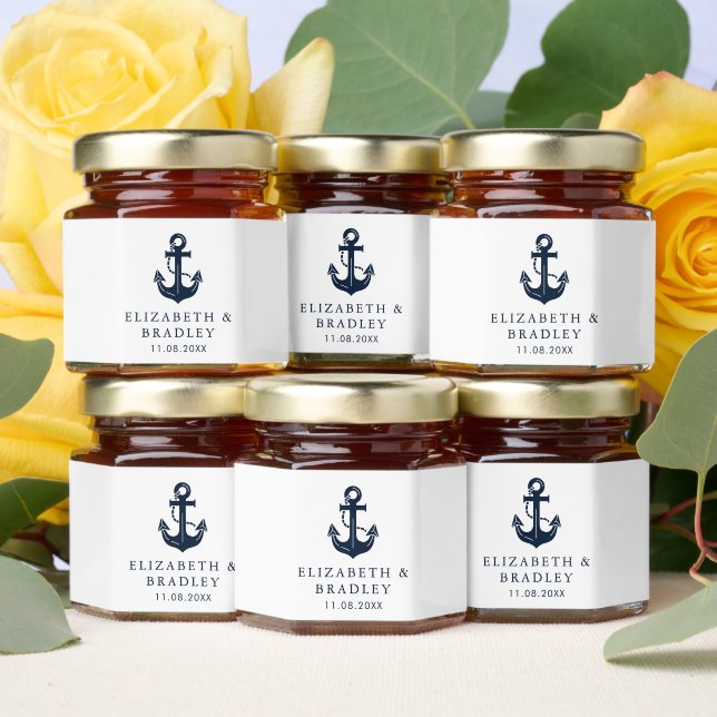 Nautical Wedding Theme Navy Blue Anchor Honey Jar Favors (Insitu)