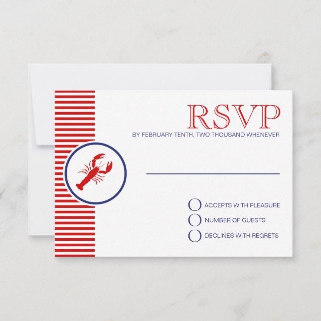 Nautical Wedding Theme RSVP Red Lobster Custom Card (Front)