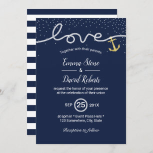 Nautical Wedding Tying the Knot Anchor Navy Blue Invitation