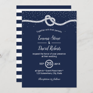 Nautical Wedding Tying the Knot Heart Navy Blue Invitation