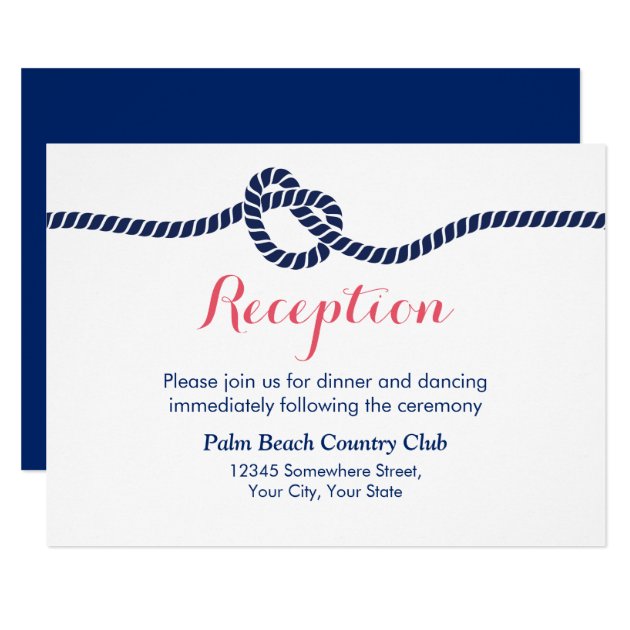 Nautical Wedding Tying The Knot Reception Card
