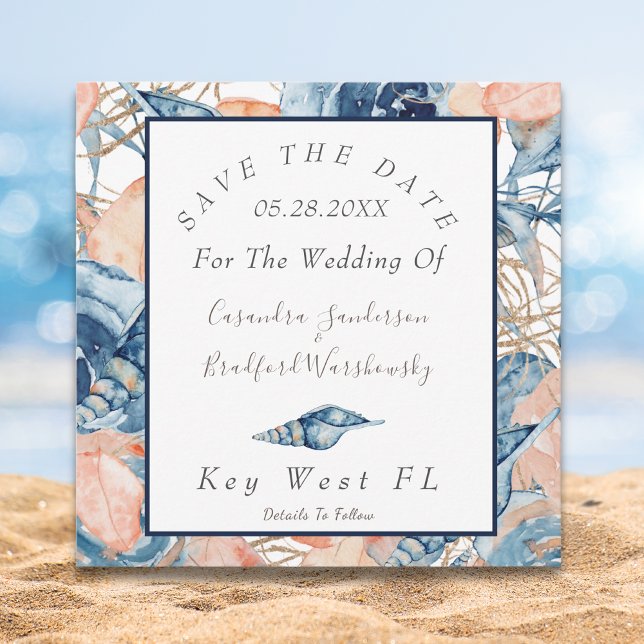 Nautical Wedding Watercolor Sea Shells Roses Save The Date (Creator Uploaded)