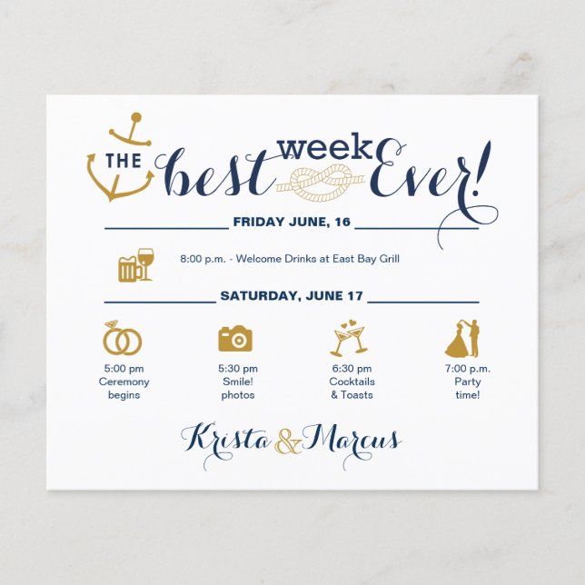 Nautical Wedding Week Itinerary (Front)