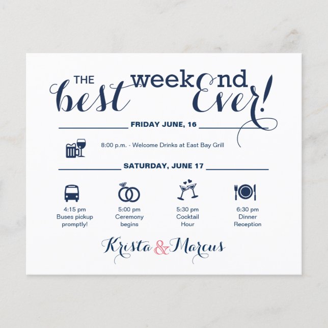 Nautical Wedding Weekend Itinerary (Front)