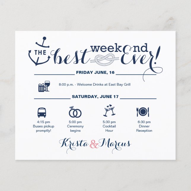 Nautical Wedding Weekend Itinerary 2 (Front)