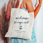 Nautical Wedding Welcome Bag | Anchor<br><div class="desc">Welcome guests to your destination wedding with these chic and modern personalized tote bags. Design features "welcome to [your destination]" in modern navy blue hand lettered brush script,  with space to personalize with your names and wedding date. A small nautical anchor silhouette illustration completes the design.</div>