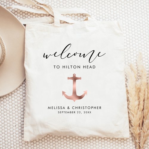 Nautical Wedding Welcome Rose Gold Tote Bag