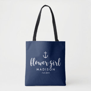 Nautical Wedding White Anchor Custom Flower Girl Tote Bag