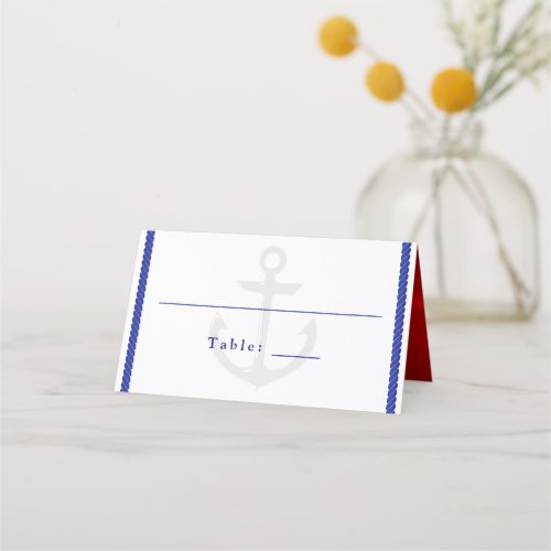Nautical Wedding White Blue Watercolor Anchor Place Card