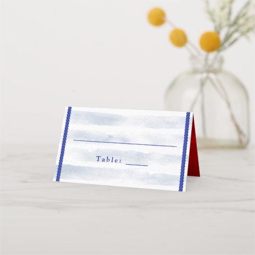 Nautical Wedding White Blue Watercolor Striped Place Card