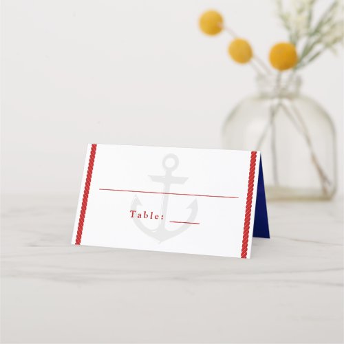 Nautical Wedding White Red Blue Rope Anchor Place Card