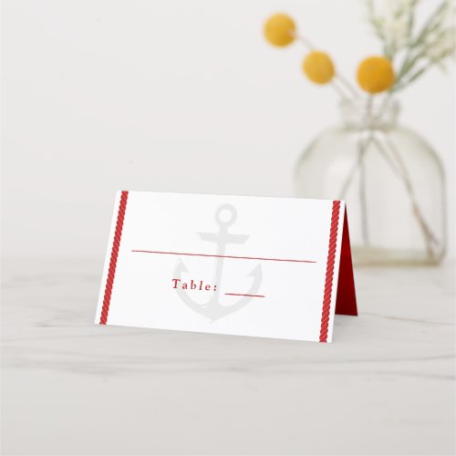 Nautical Wedding White Red Rope Anchor Place Card