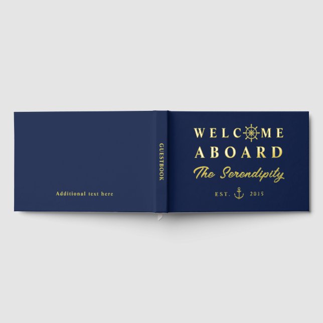 Nautical Welcome Aboard Add Name Boat Foil Guest Book (Full)
