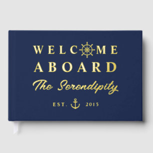 Nautical Welcome Aboard Add Name Boat Foil Guest Book