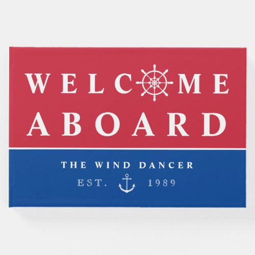 Nautical Welcome Aboard Add Name Boat Guest Book