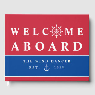 Nautical Welcome Aboard Add Name Boat Guest Book