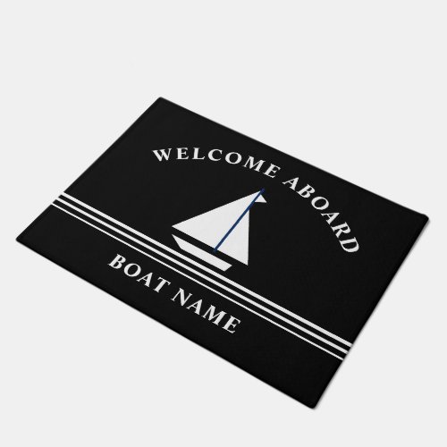 Nautical Welcome Aboard Black Boating Name Doormat