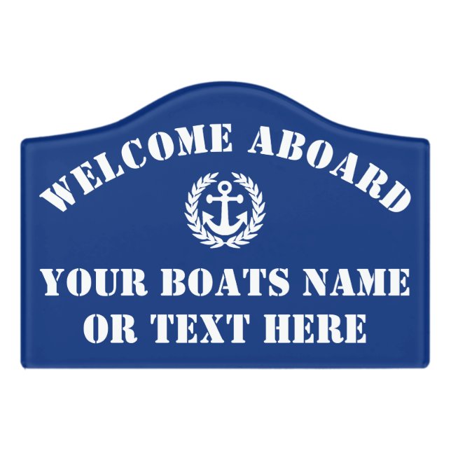 Nautical welcome aboard boat anchor motif door sign (Small Crest Front)