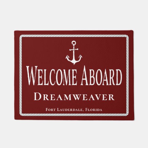 Nautical Welcome Aboard Boat Name Anchor Doormat