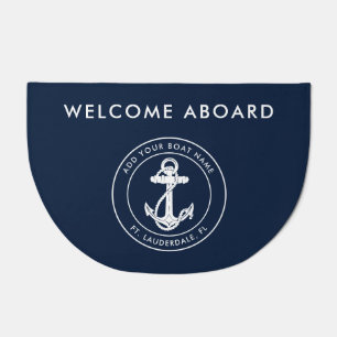Nautical Welcome Aboard Boat Name Anchor Doormat