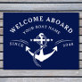Nautical Welcome Aboard Boat Name Anchor Navy Blue Doormat