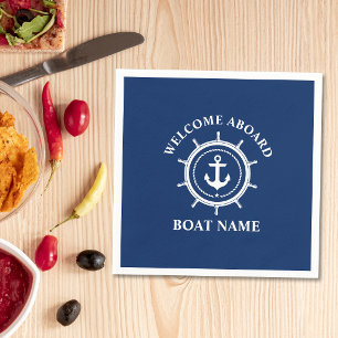 Nautical Welcome Aboard Boat Name Anchor Rope Helm Napkins