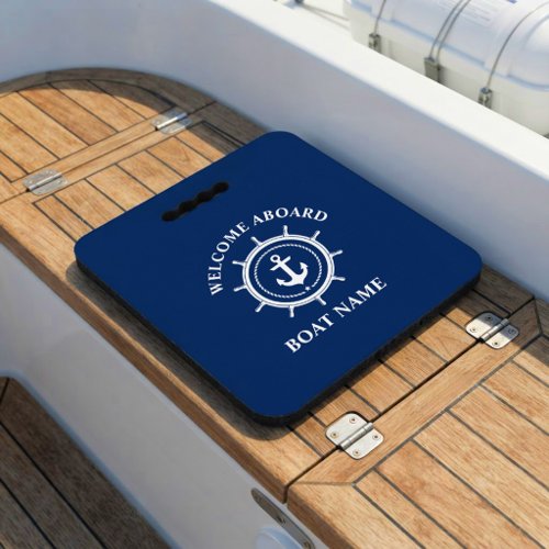 Nautical Welcome Aboard Boat Name Anchor Rope Helm Seat Cushion