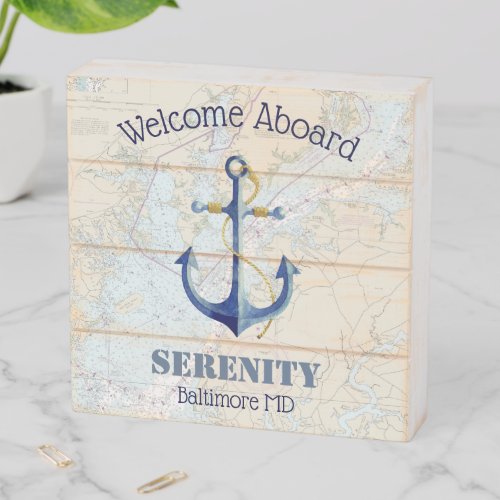 Nautical Welcome Aboard Boat Name Chesapeake Bay Wooden Box Sign