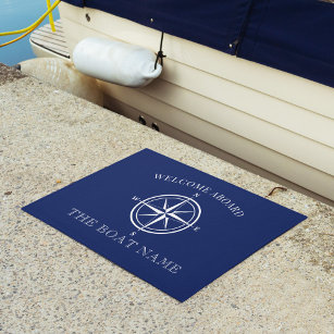 Nautical Welcome Aboard Compass Rose Boat Name Doormat