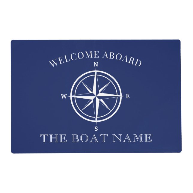 Nautical Welcome Aboard Compass Rose Boat Name Placemat (Front)