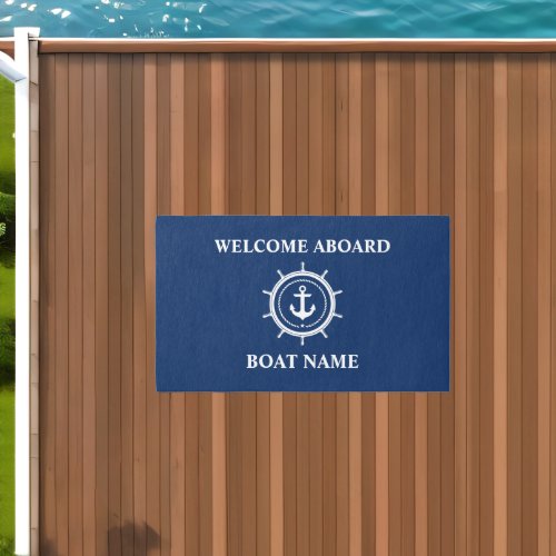 Nautical Welcome Anchor Rope Boat Name Outdoor Rug