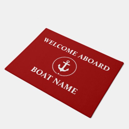 Nautical Welcome Anchor Rope Boat Name Red Doormat