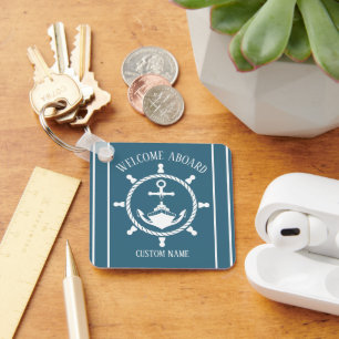 Nautical Welcome captain Boat Anchor Blue Marine Keychain