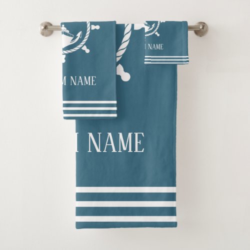 Nautical Welcome captain Boat Anchor Marine Blue Bath Towel Set