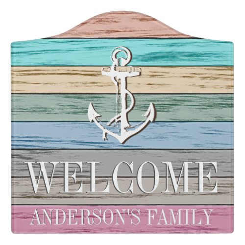 Nautical Welcome Color Beach Wood Anchor 2 Door Sign