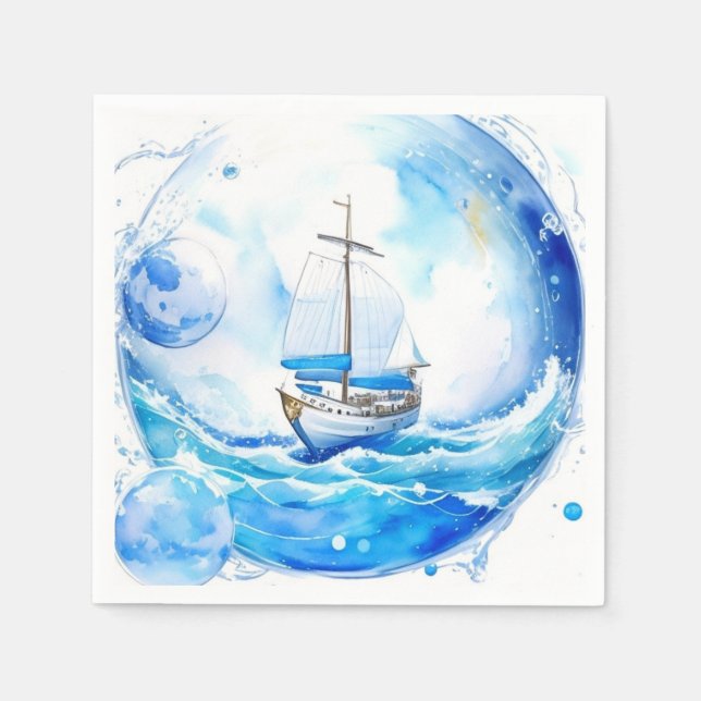Nautical Welcome Party: Boy Baby Shower Napkins (Front)