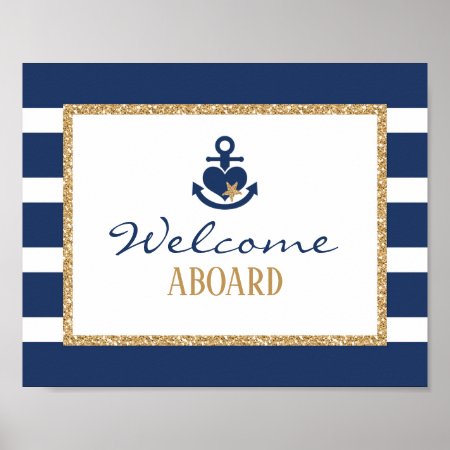 Nautical Welcome Sign Navy & Gold