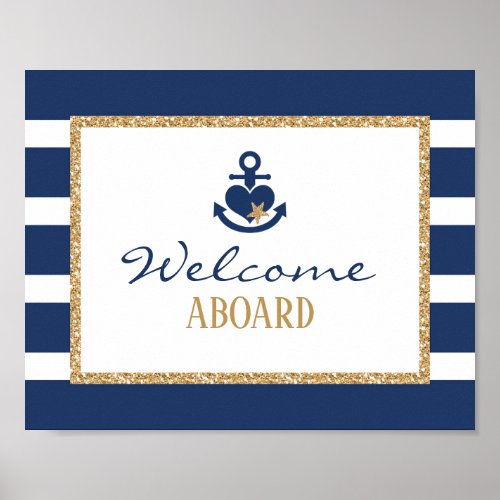 Nautical Welcome Sign Navy  Gold