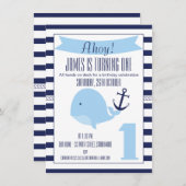 Nautical Whale 1st Birthday Invitation For Boy (Front/Back)