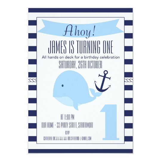 nautical whale 1st birthday invitation for boy zazzle com
