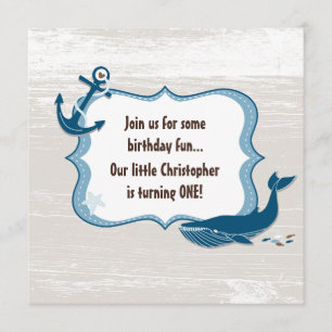 Nautical Whale 1st Birthday Invitations for Boys