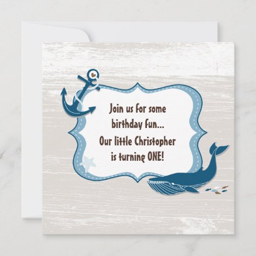 Nautical Whale 1st Birthday Invitations for Boys