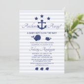 Nautical Whale Achors Away Blue Boy Baby Shower Invitation (Standing Front)