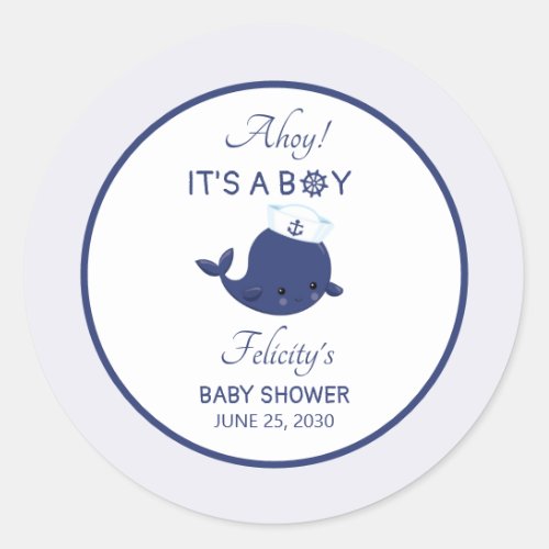 Nautical Whale Ahoy Its A Boy Baby Shower Classic  Classic Round Sticker