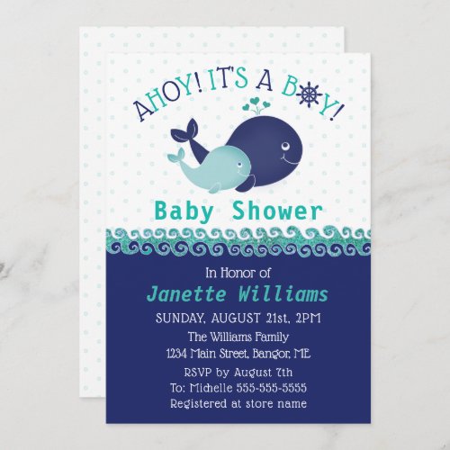 Nautical Whale Ahoy Its A Boy Baby Shower Invitation