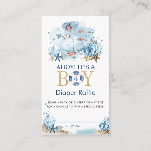 Nautical Whale Ahoy Its a Boy Diaper Raffle Enclosure Card